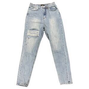 Missguided Riot High Rise Mom Jeans Distressed Light Wash Size 4R